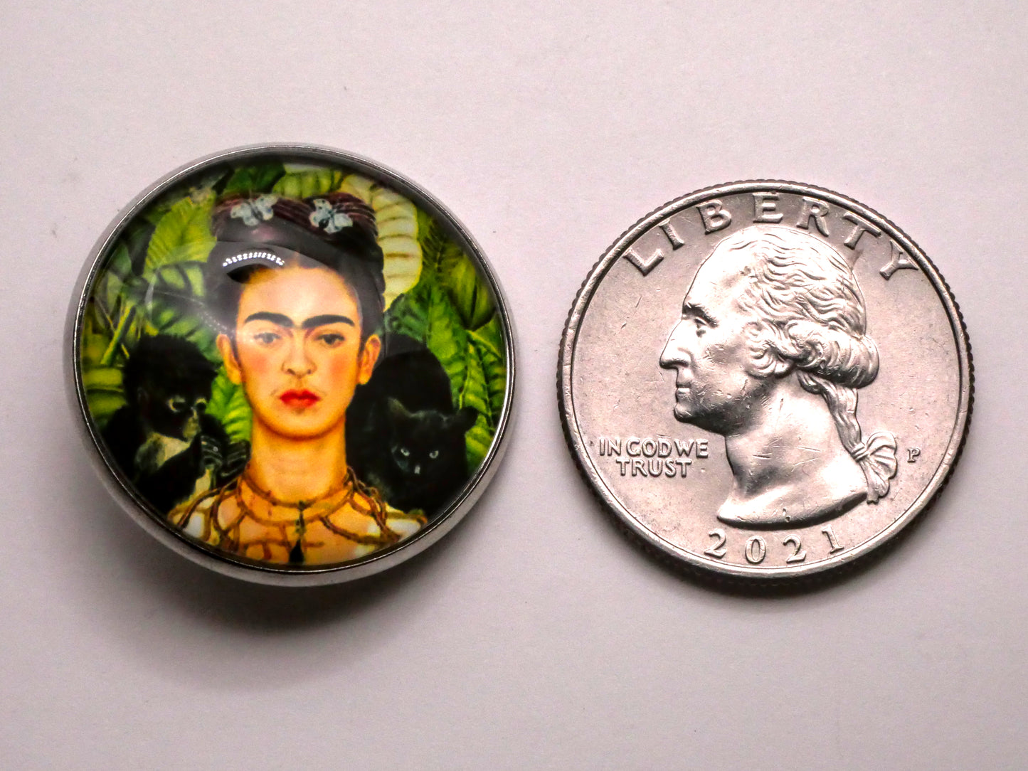 Frida Kahlo Self-Portrait Glass Dome Silver Metal Button 27mm