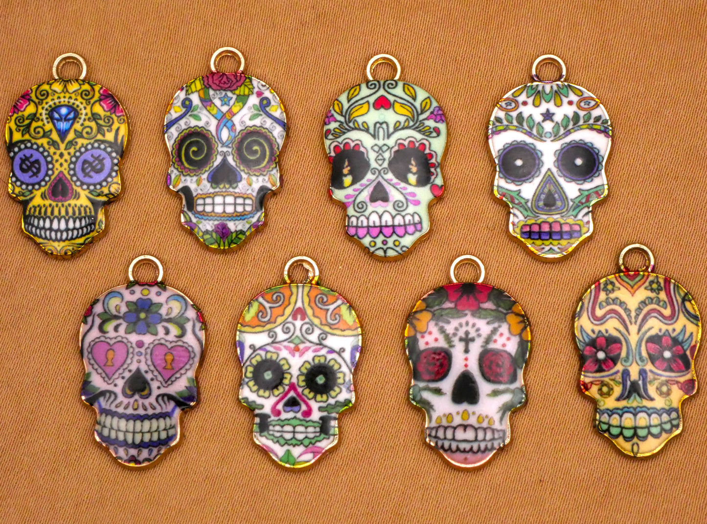 Sugar Skull Day of the Dead Set of Eight Charms Embellishments 13x22mm