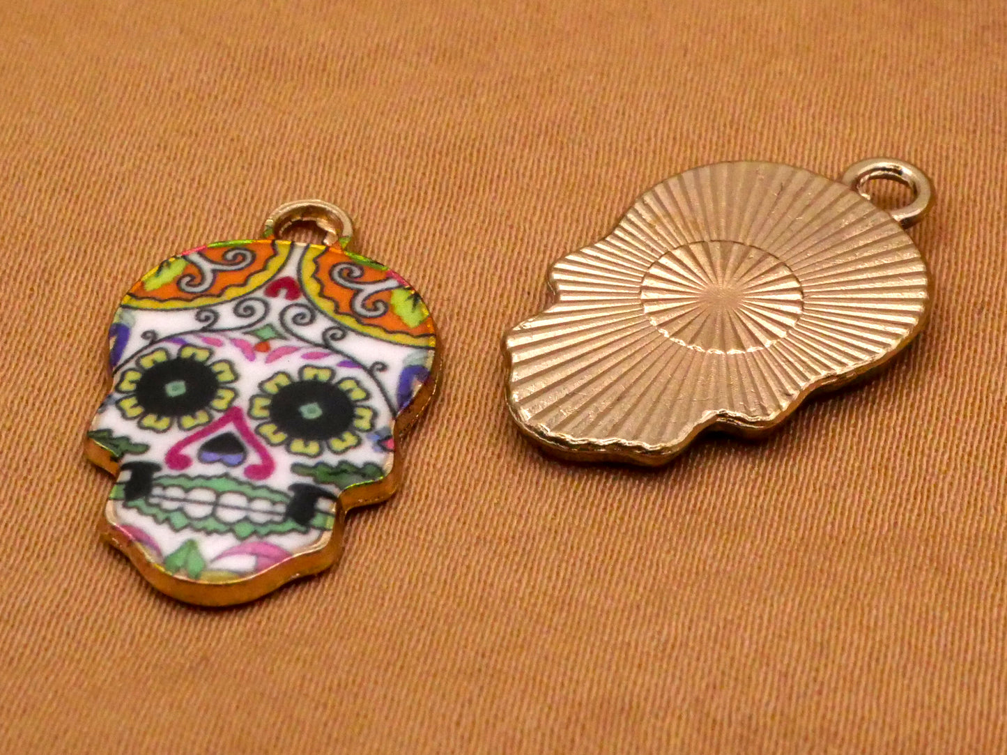 Sugar Skull Day of the Dead Set of Eight Charms Embellishments 13x22mm