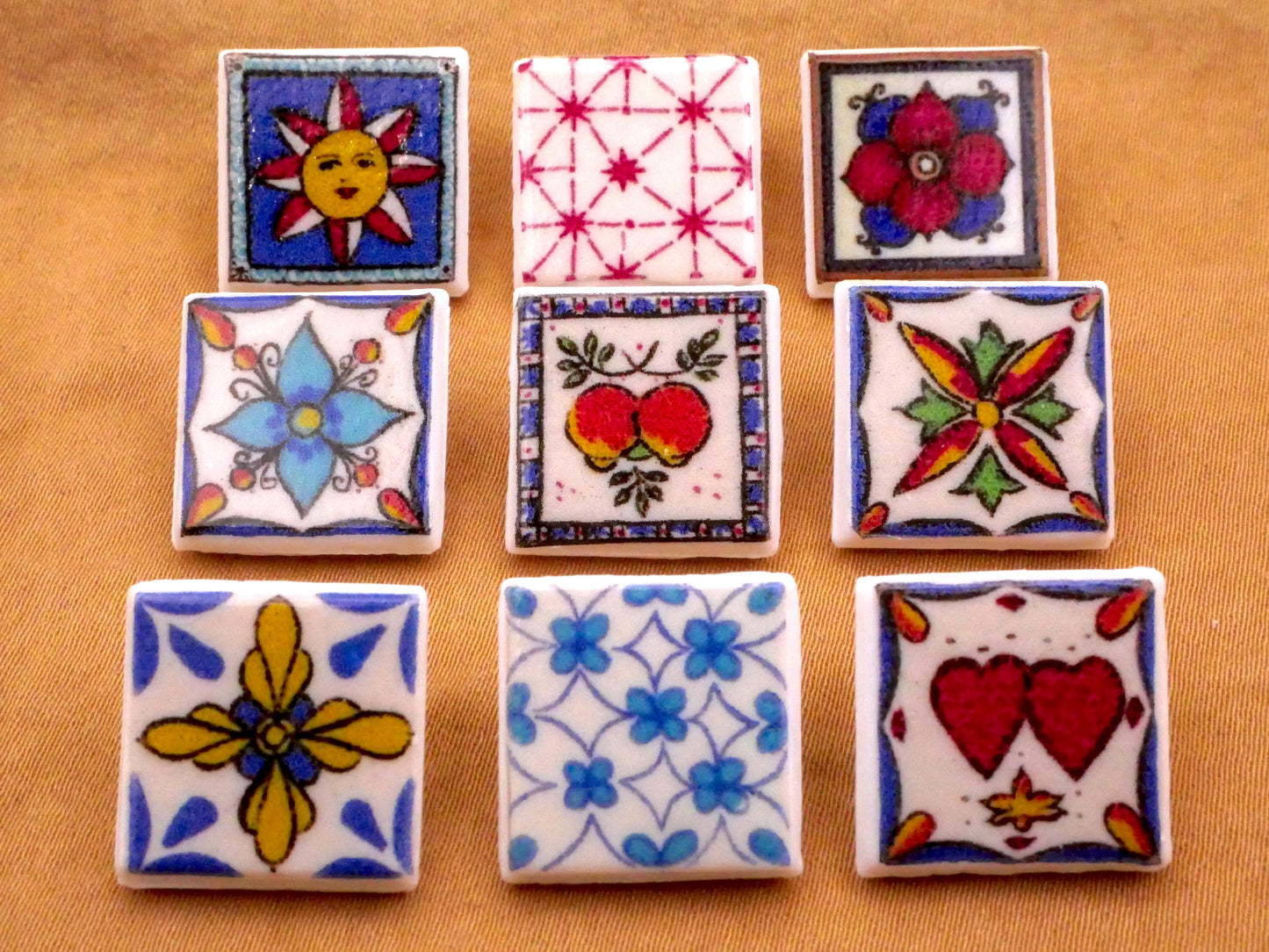 Spanish South American Style Tiles Glass Button Various 15mm
