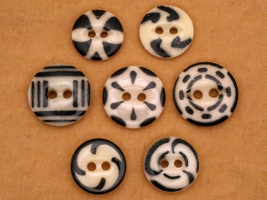 Black Stencil Antique China Button Various 14-16mm