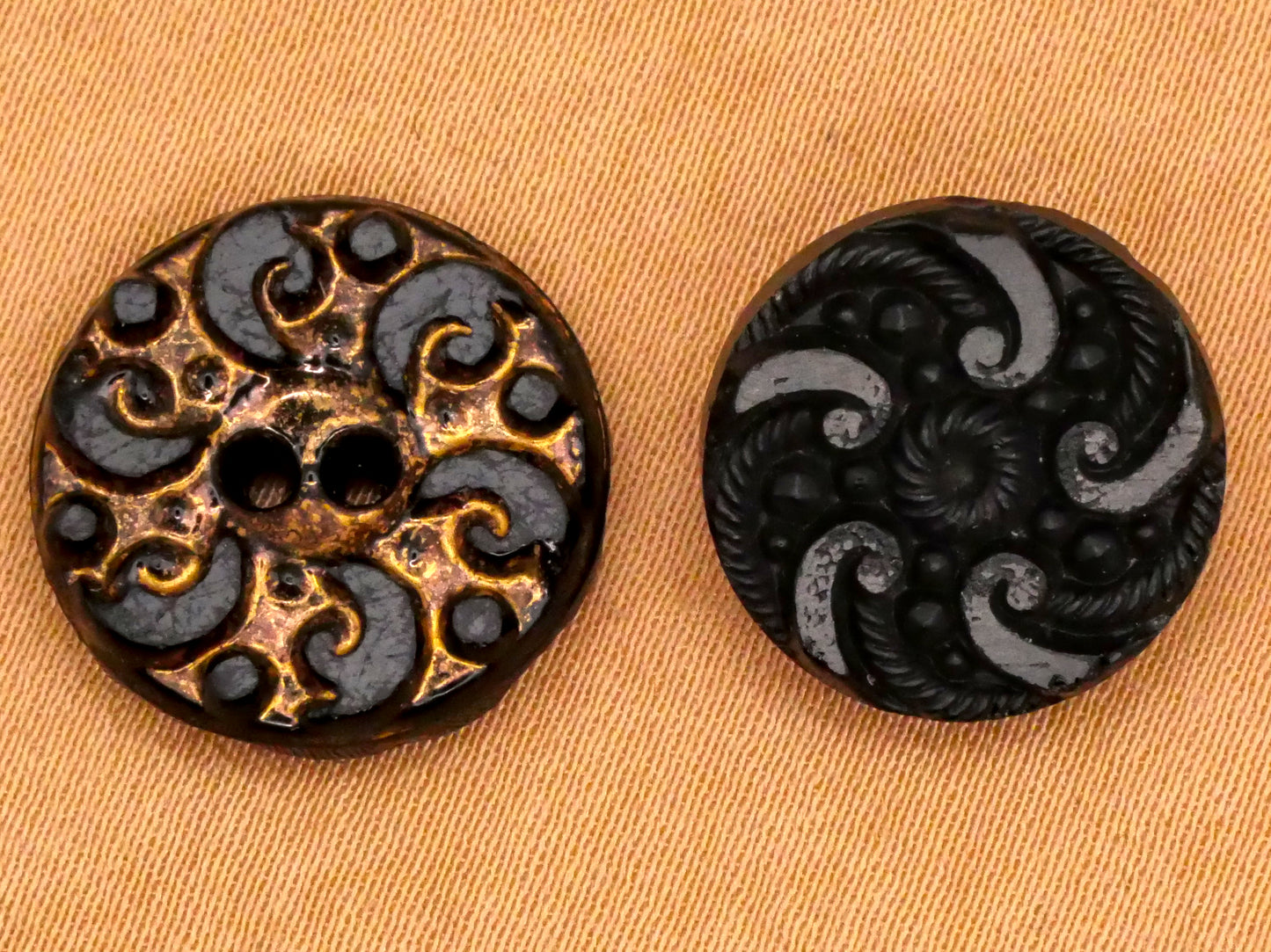 Whirlpool Swirl Wave Design Black Glass Button Various 14-16mm
