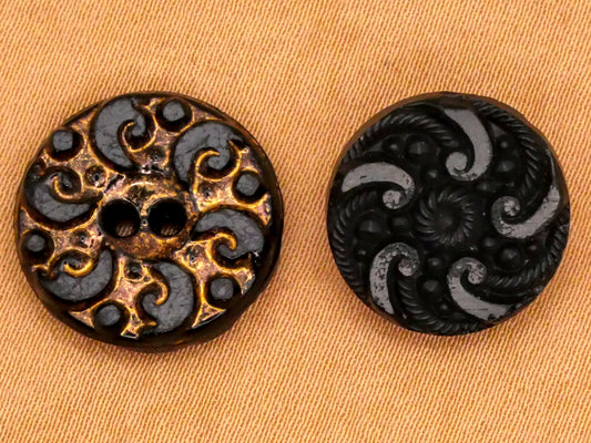 Whirlpool Swirl Wave Design Black Glass Button Various 14-16mm