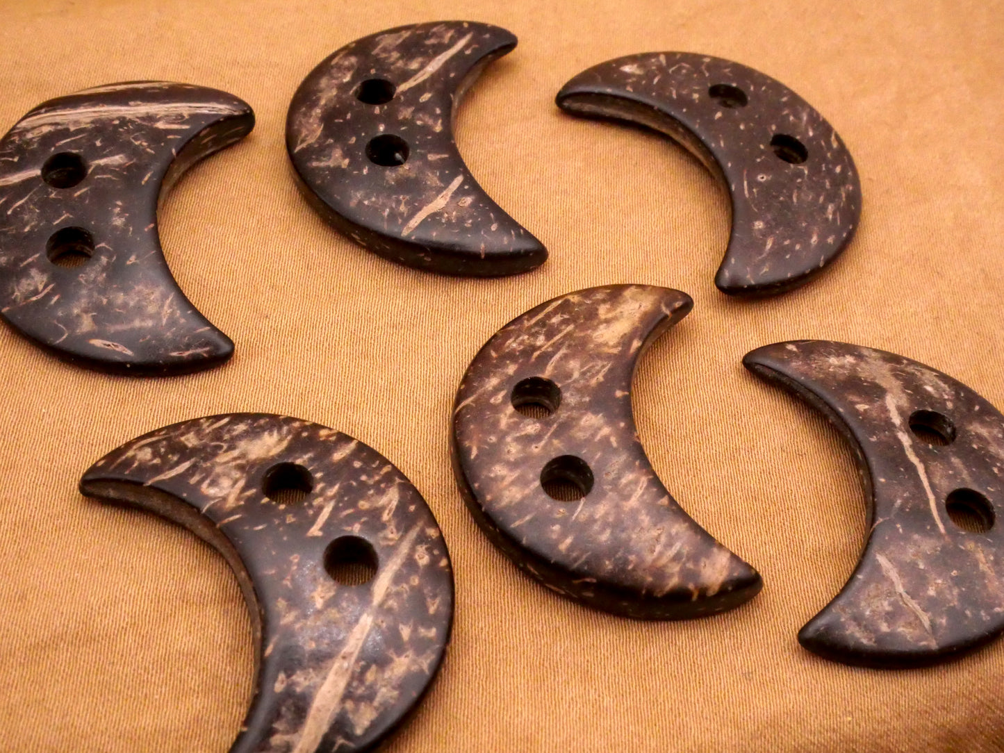 Crescent Moon Coconut Shell Sew-Thru Large Button 25x33mm