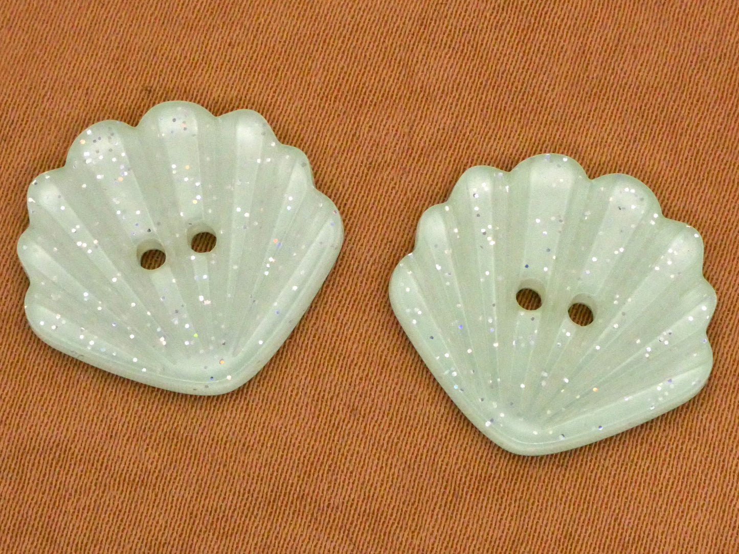 Clamshell Shells Mint Seafoam Glitter Plastic Pair of Buttons 18x20mm