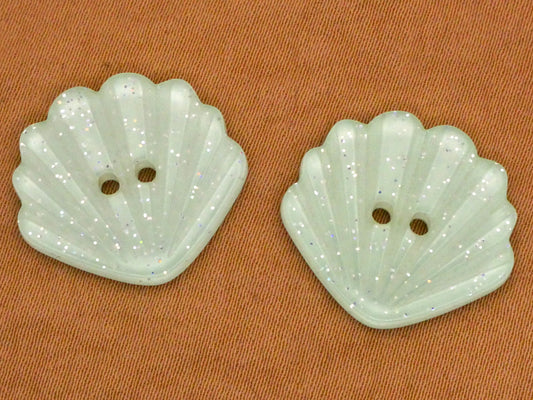 Clamshell Shells Mint Seafoam Glitter Plastic Pair of Buttons 18x20mm