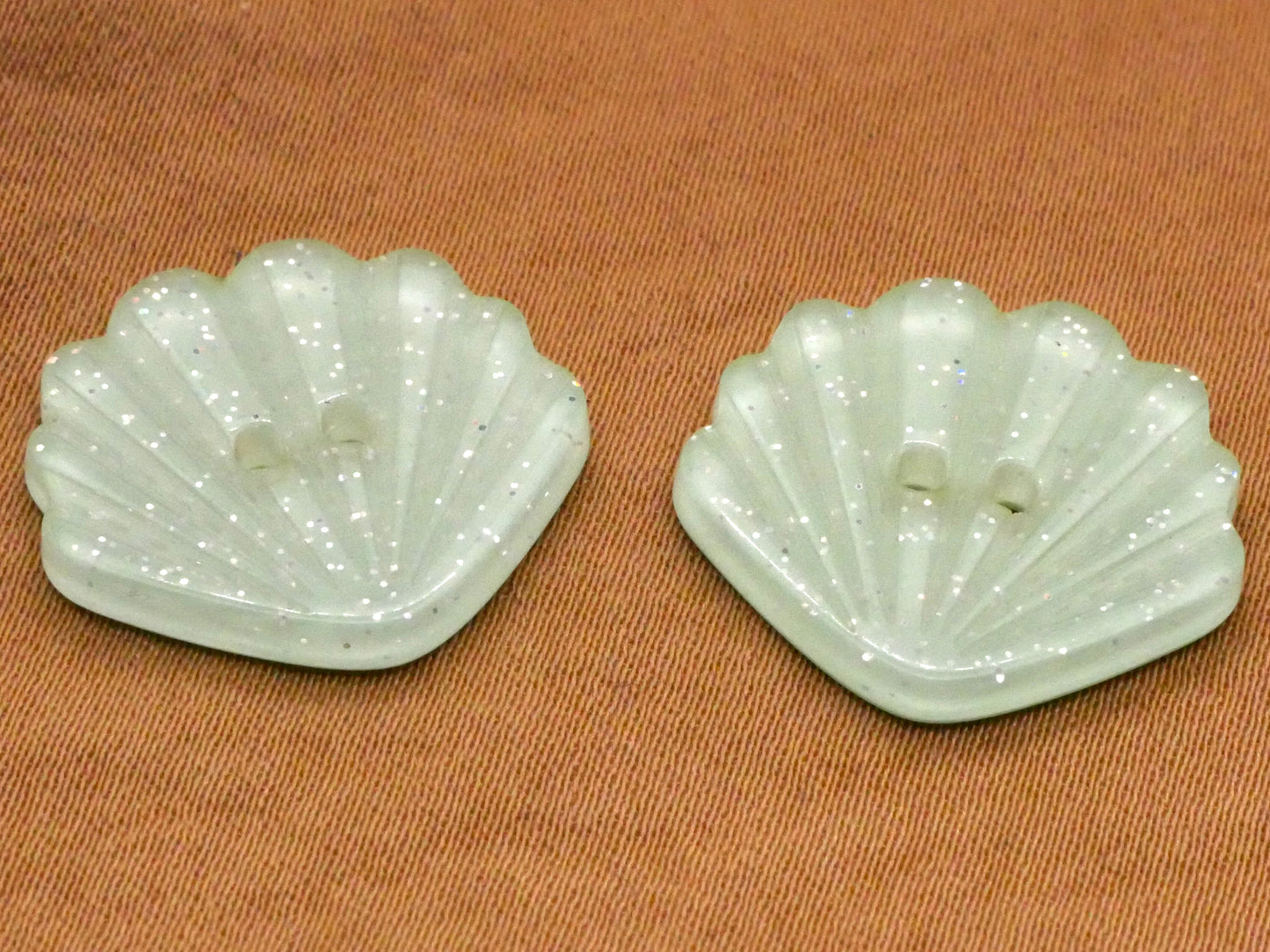 Clamshell Shells Mint Seafoam Glitter Plastic Pair of Buttons 18x20mm