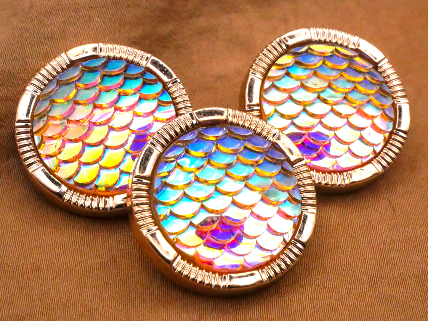 Mermaid Scales Iridescent Plastic Set of Three Buttons 25mm