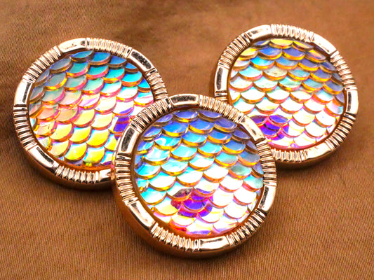Mermaid Scales Iridescent Plastic Set of Three Buttons 25mm