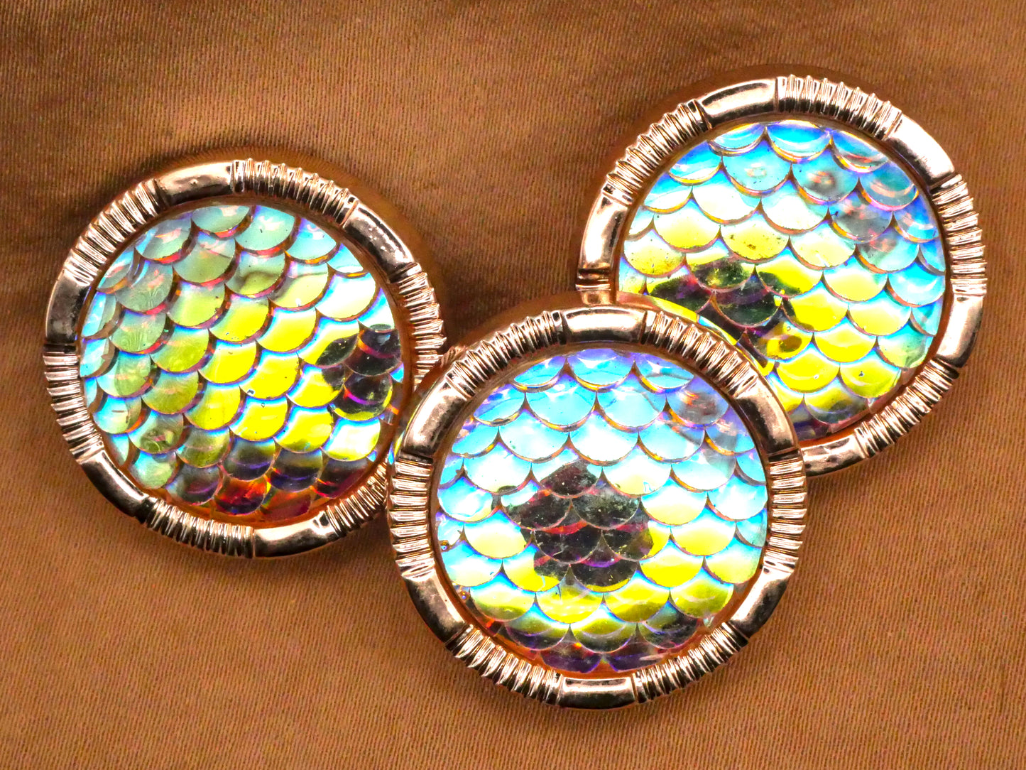 Mermaid Scales Iridescent Plastic Set of Three Buttons 25mm