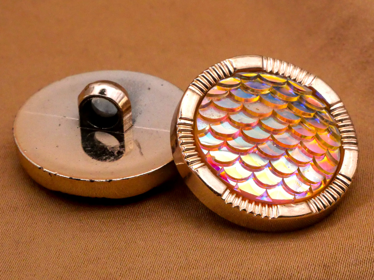 Mermaid Scales Iridescent Plastic Set of Three Buttons 25mm