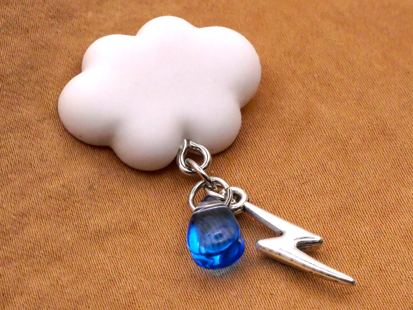 Storm Cloud Lightening Rain Drop Moveable Large Button 25x41mm