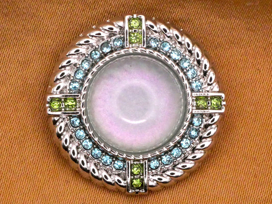 Moonstone Look Glass Aquamarine Rhinestone Metal Button 23mm