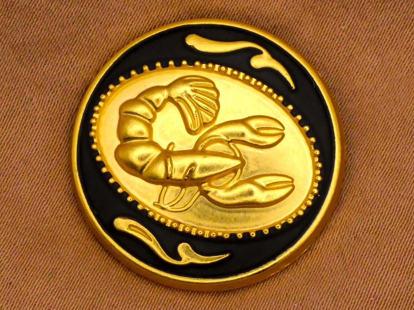 Lobster Cancer Zodiac Enamel Gold Metal Button 25mm
