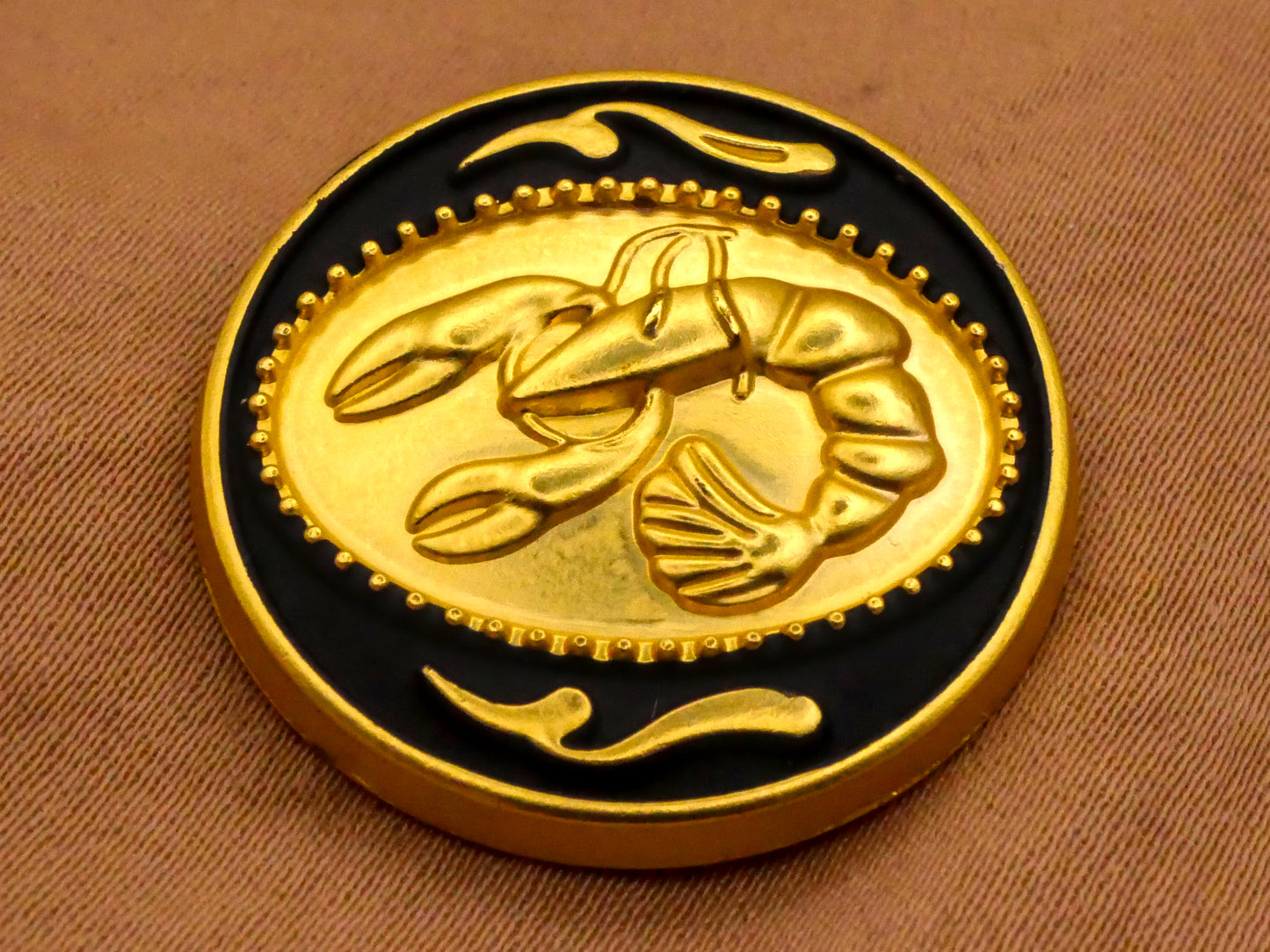 Lobster Cancer Zodiac Enamel Gold Metal Button 25mm