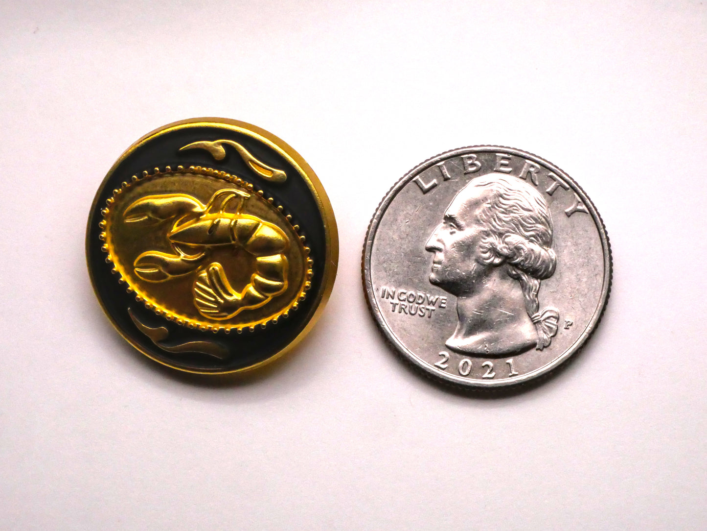 Lobster Cancer Zodiac Enamel Gold Metal Button 25mm