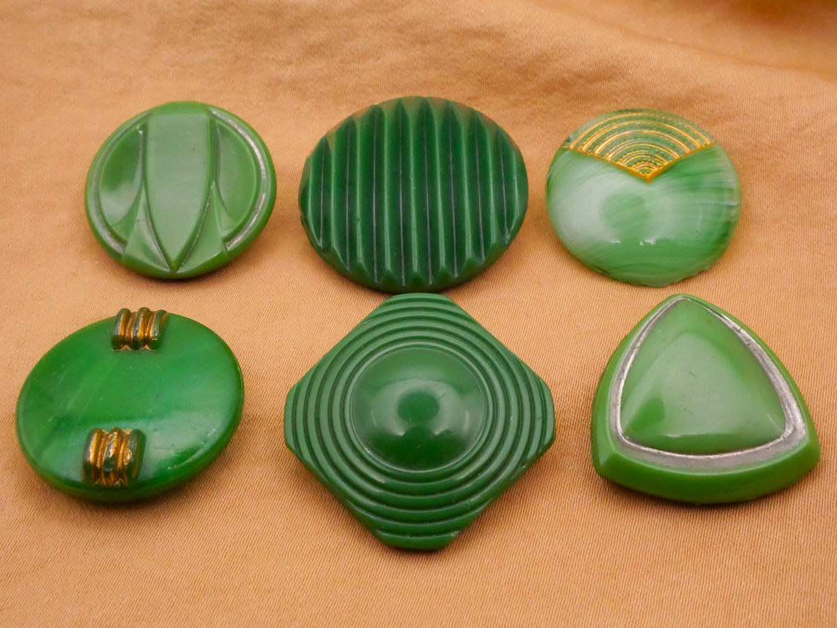 Art Deco Industrial Vintage Green Glass Button Various 23-27mm