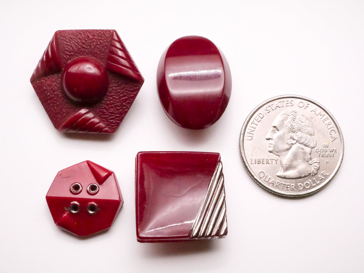 Art Deco Wine Burgundy Vintage Glass Button Various 17-27mm