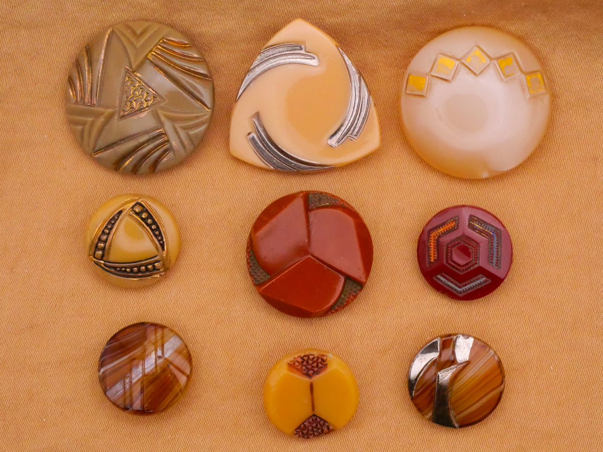 Art Deco Tan Earth Tones Vintage Glass Button Various 13-23mm