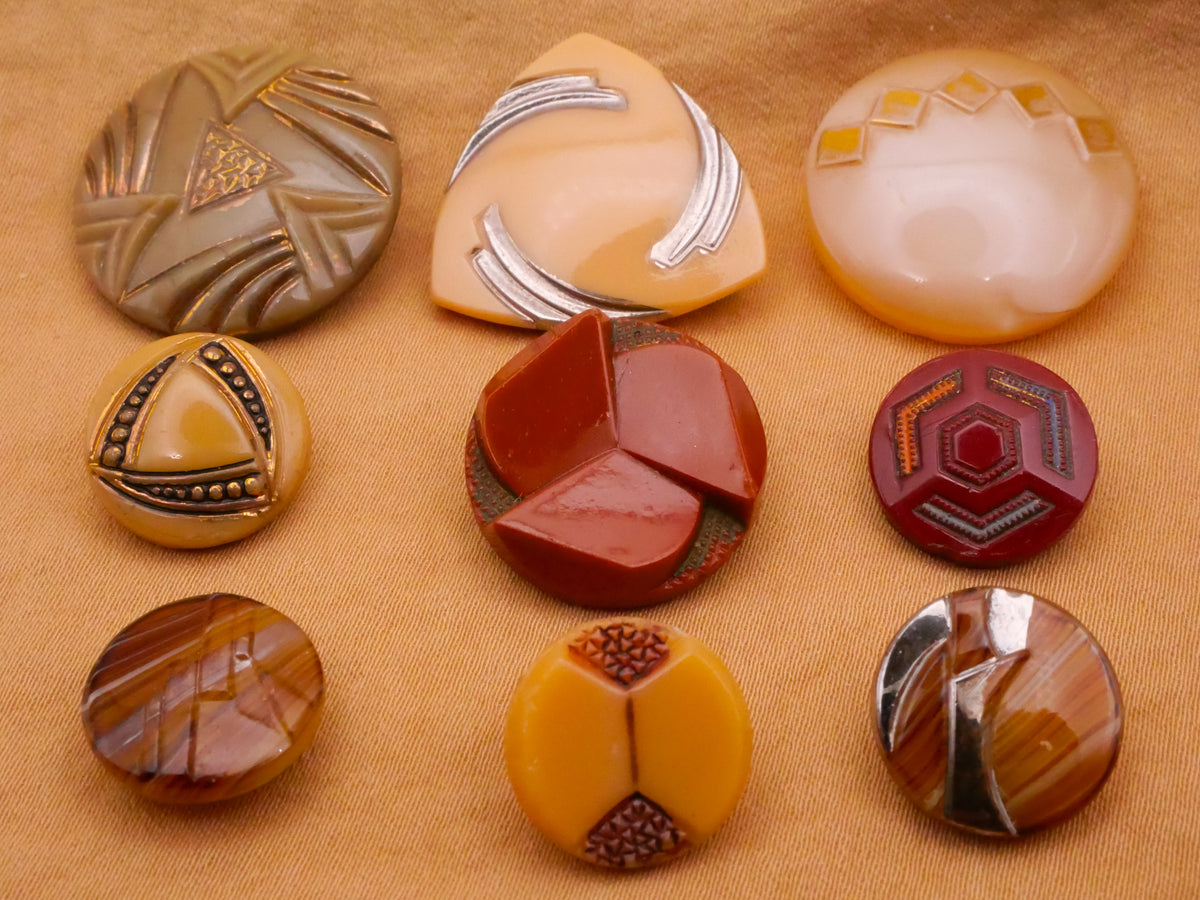 Art Deco Tan Earth Tones Vintage Glass Button Various 13-23mm