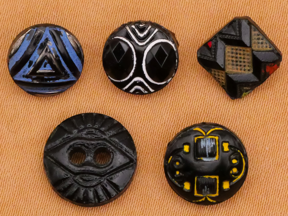 Art Deco Dimi Small Black Glass Button Various 9-12mm