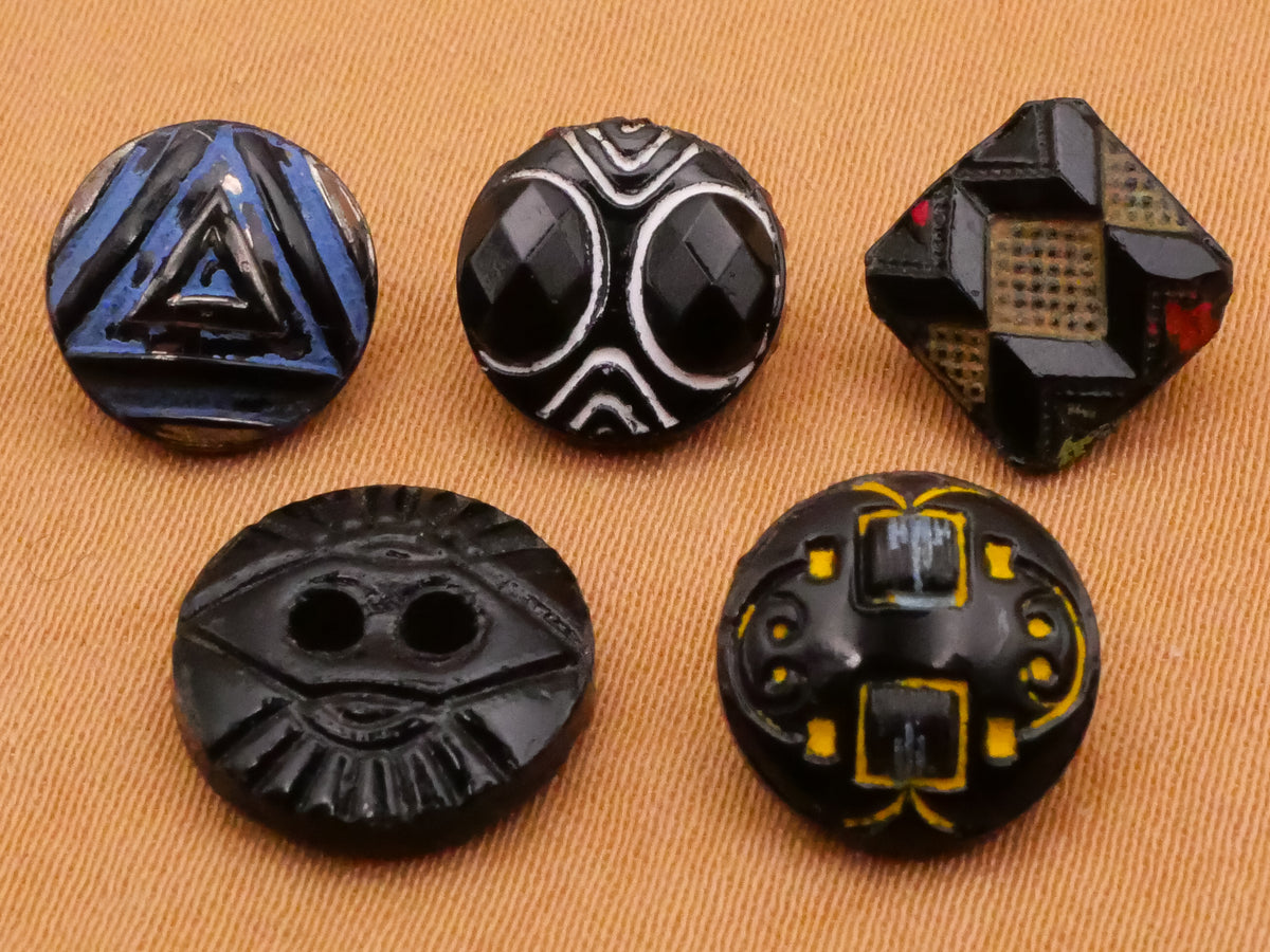 Art Deco Dimi Small Black Glass Button Various 9-12mm