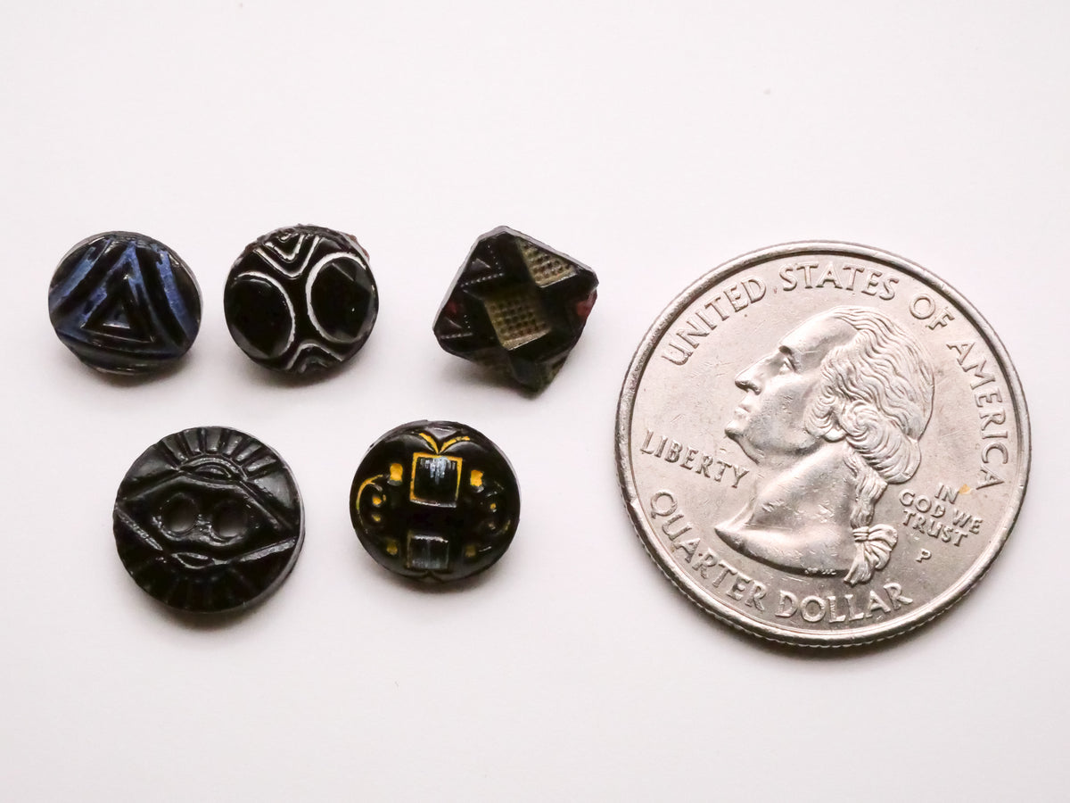 Art Deco Dimi Small Black Glass Button Various 9-12mm