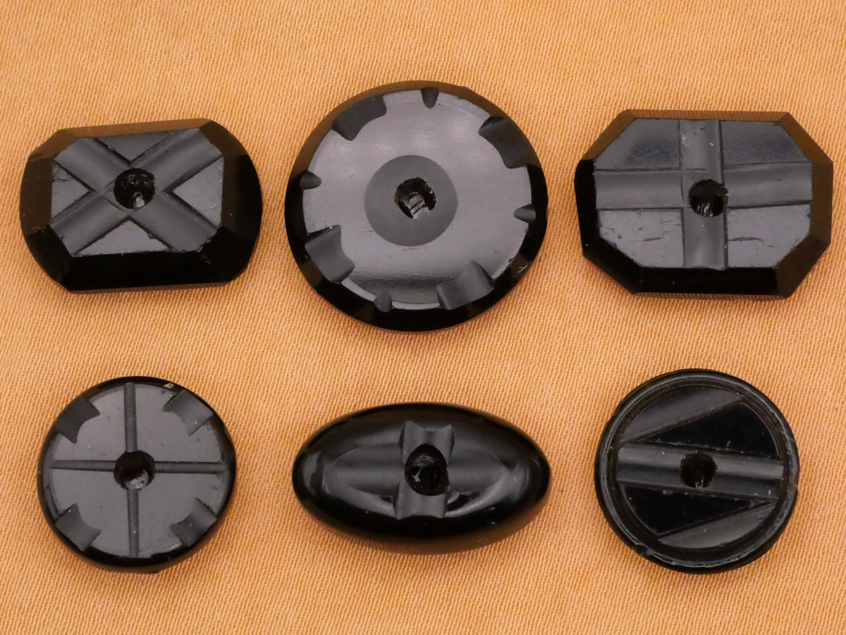Faceted Cut Whistle Black Glass Button Various 10-18mm