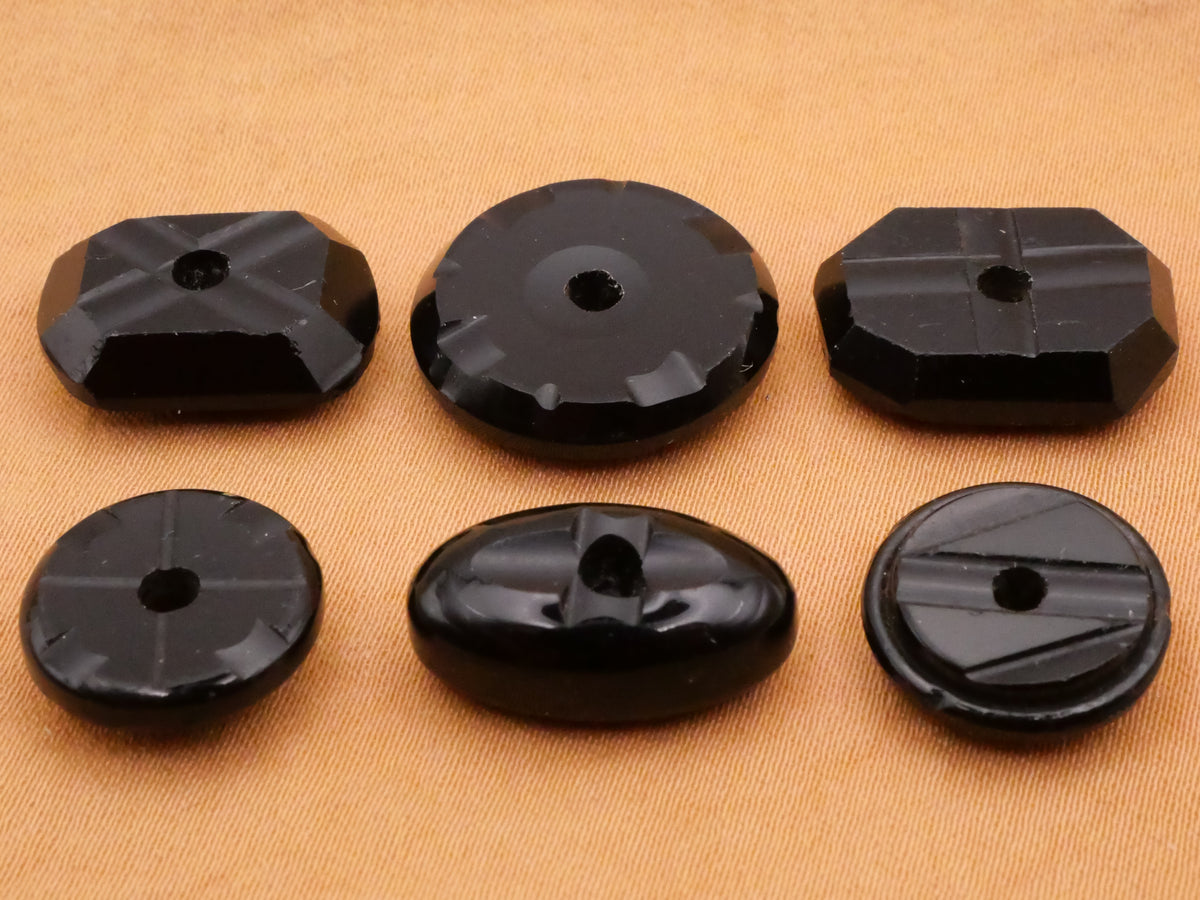 Faceted Cut Whistle Black Glass Button Various 10-18mm
