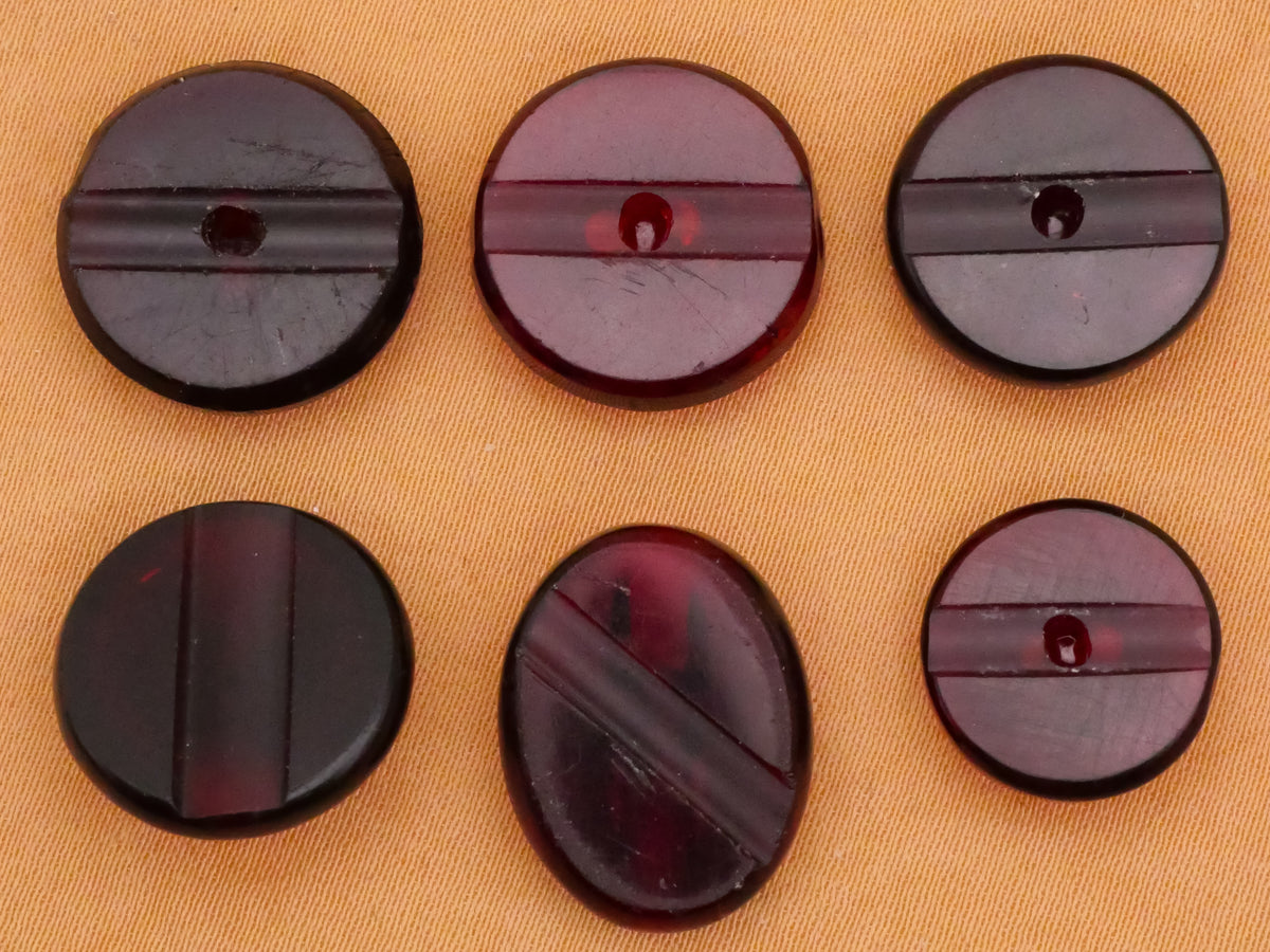 Channel Stripe Cut Cranberry Glass Button Various 13-18mm