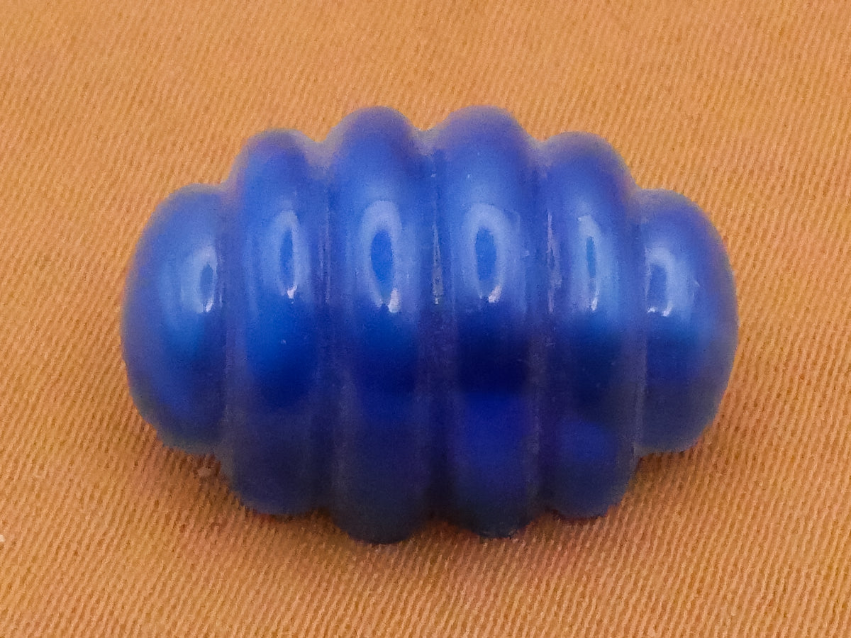 Ridges Ribbed Oblong Blue Glass Button 13x18mm