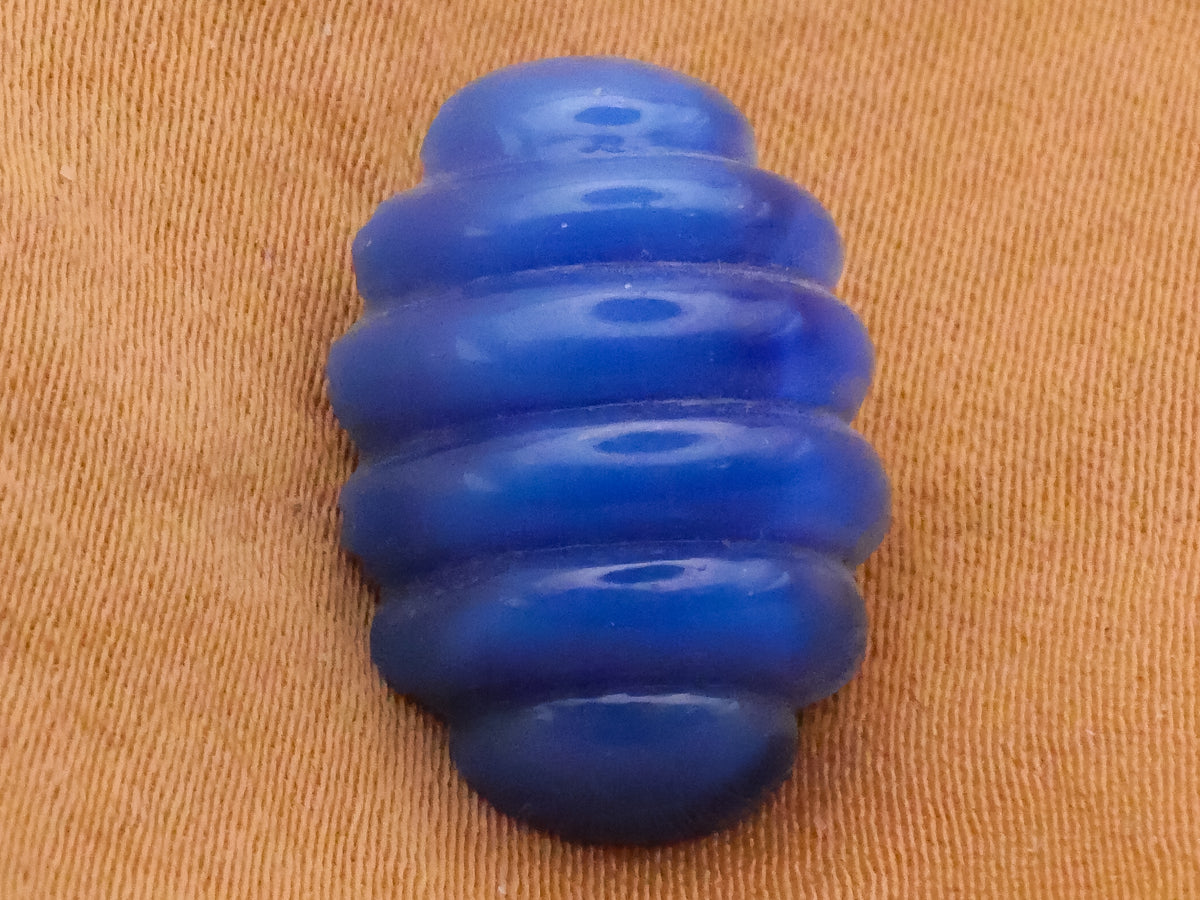 Ridges Ribbed Oblong Blue Glass Button 13x18mm