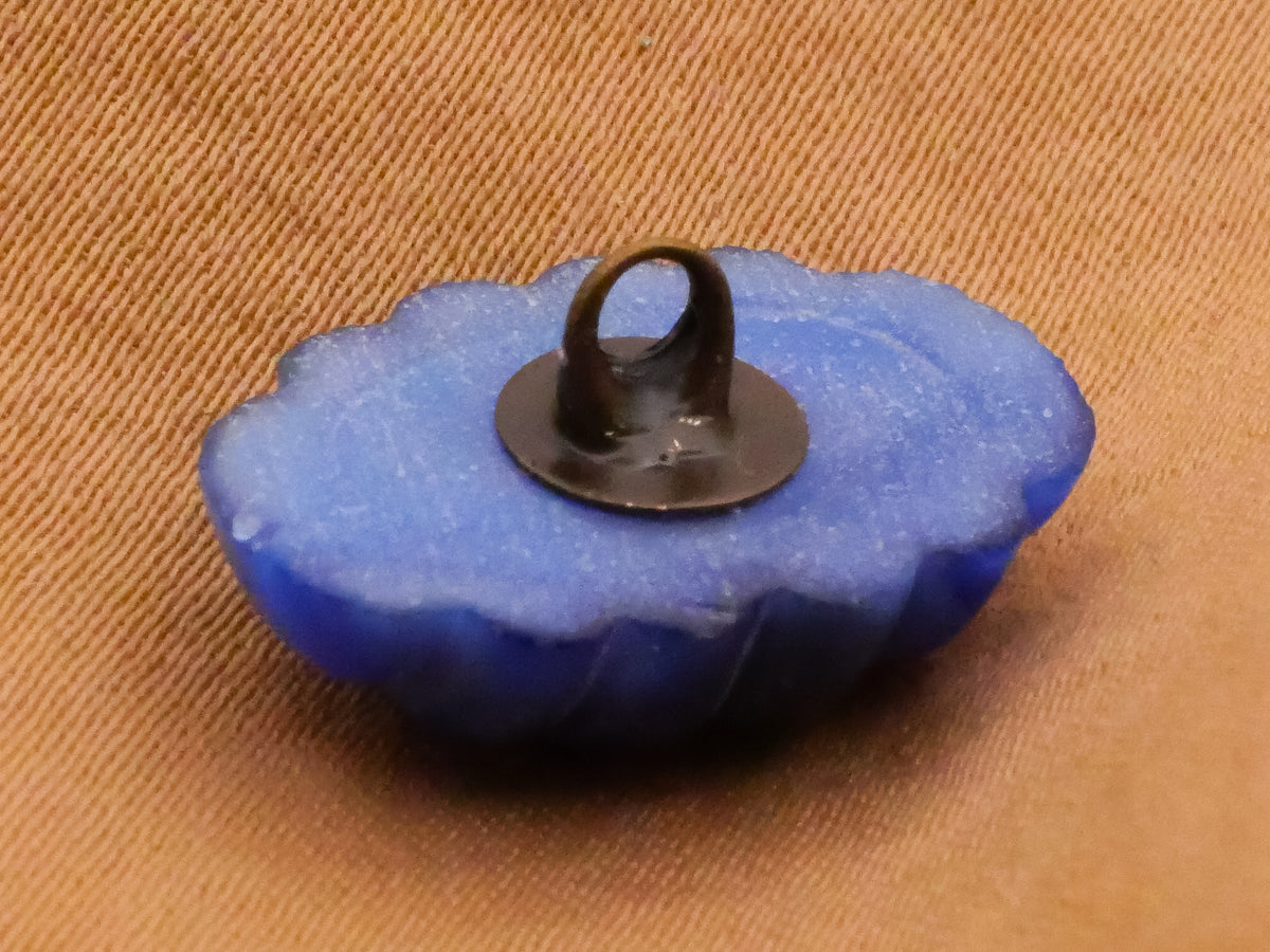 Ridges Ribbed Oblong Blue Glass Button 13x18mm