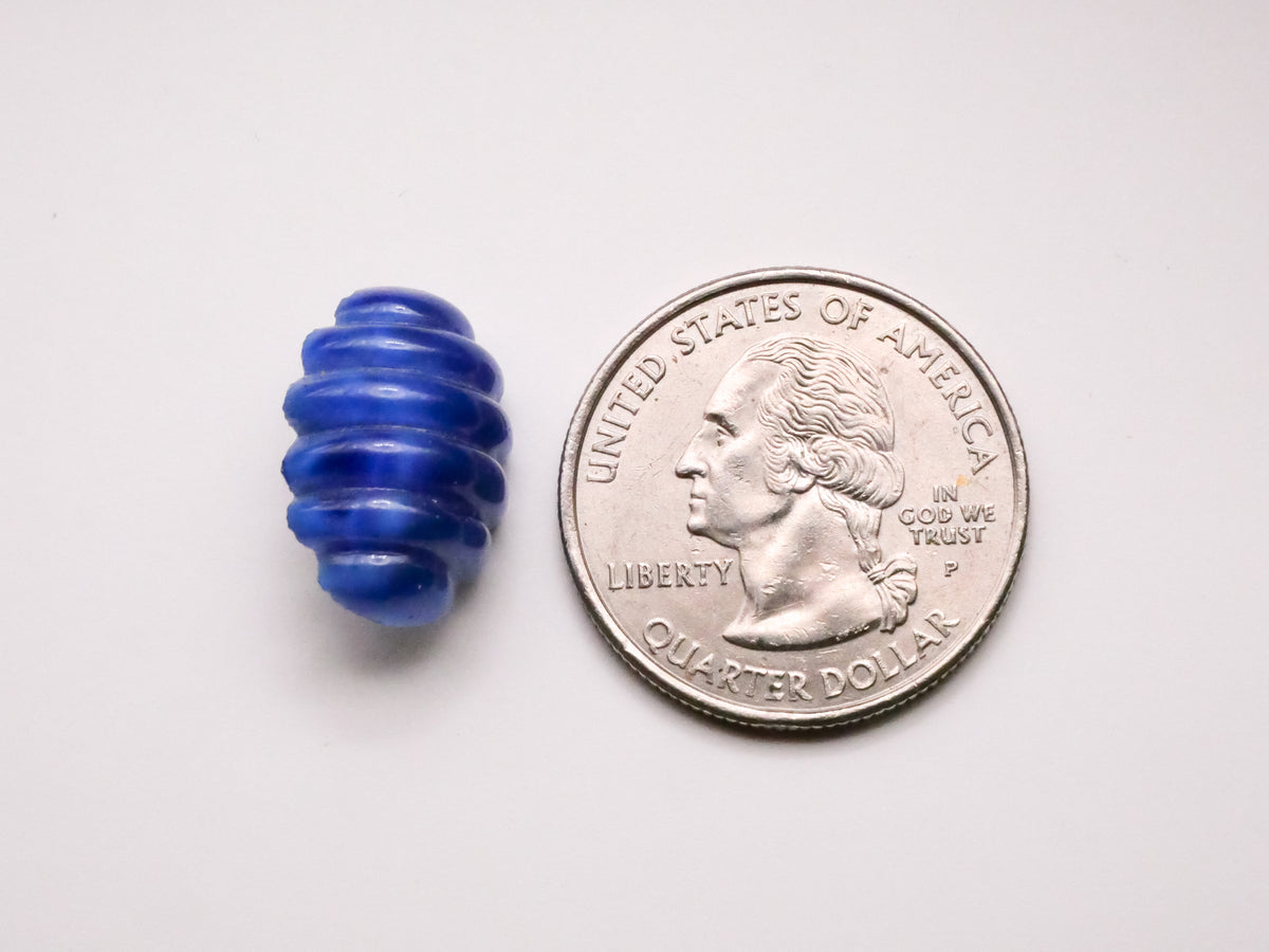 Ridges Ribbed Oblong Blue Glass Button 13x18mm