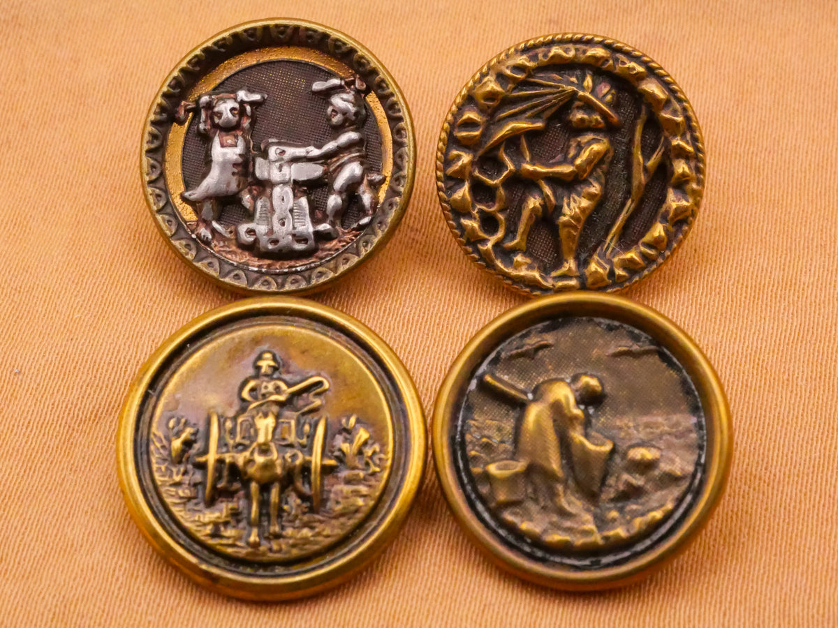 Labor Workers People Victorian Metal Picture Button Various 16-17mm
