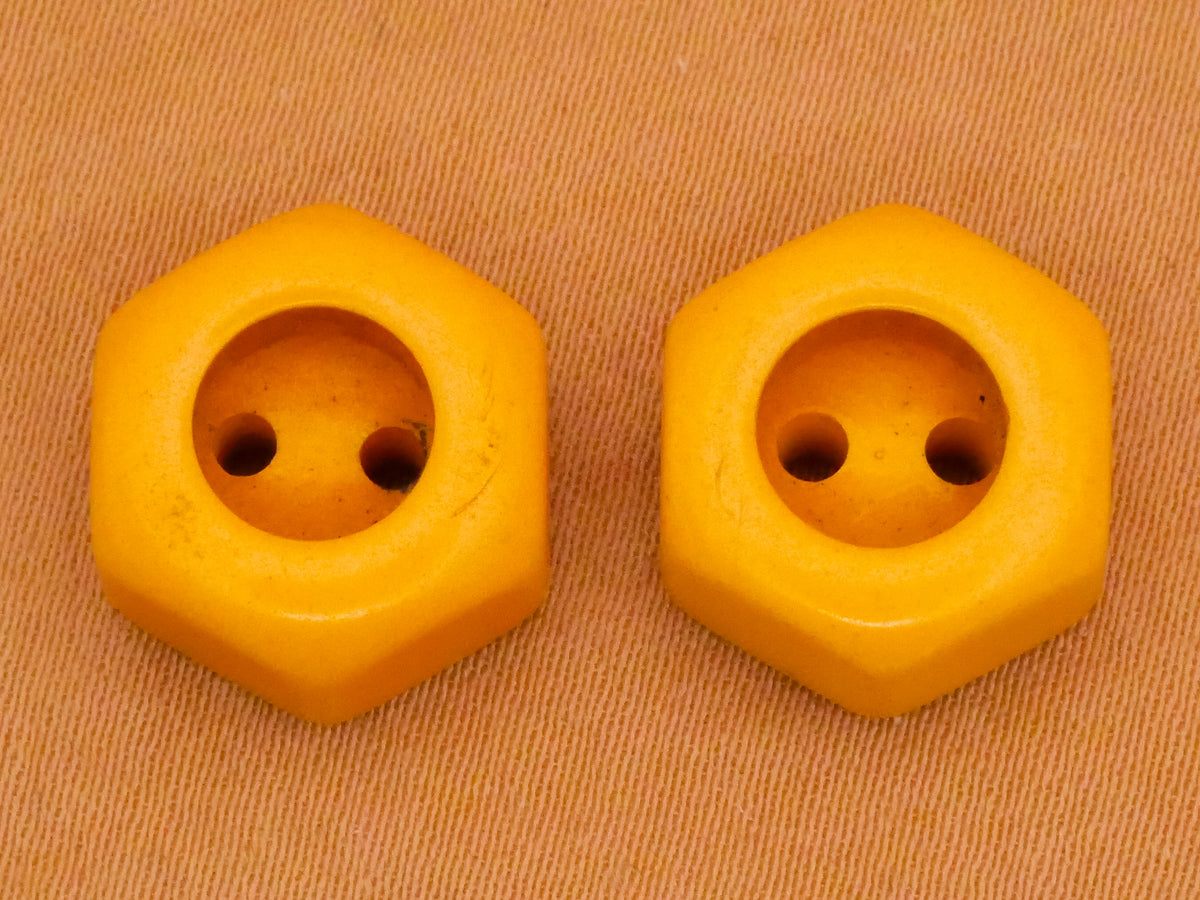 Hexagon Butterscotch Bakelite Early Plastic Button Various 13x14mm