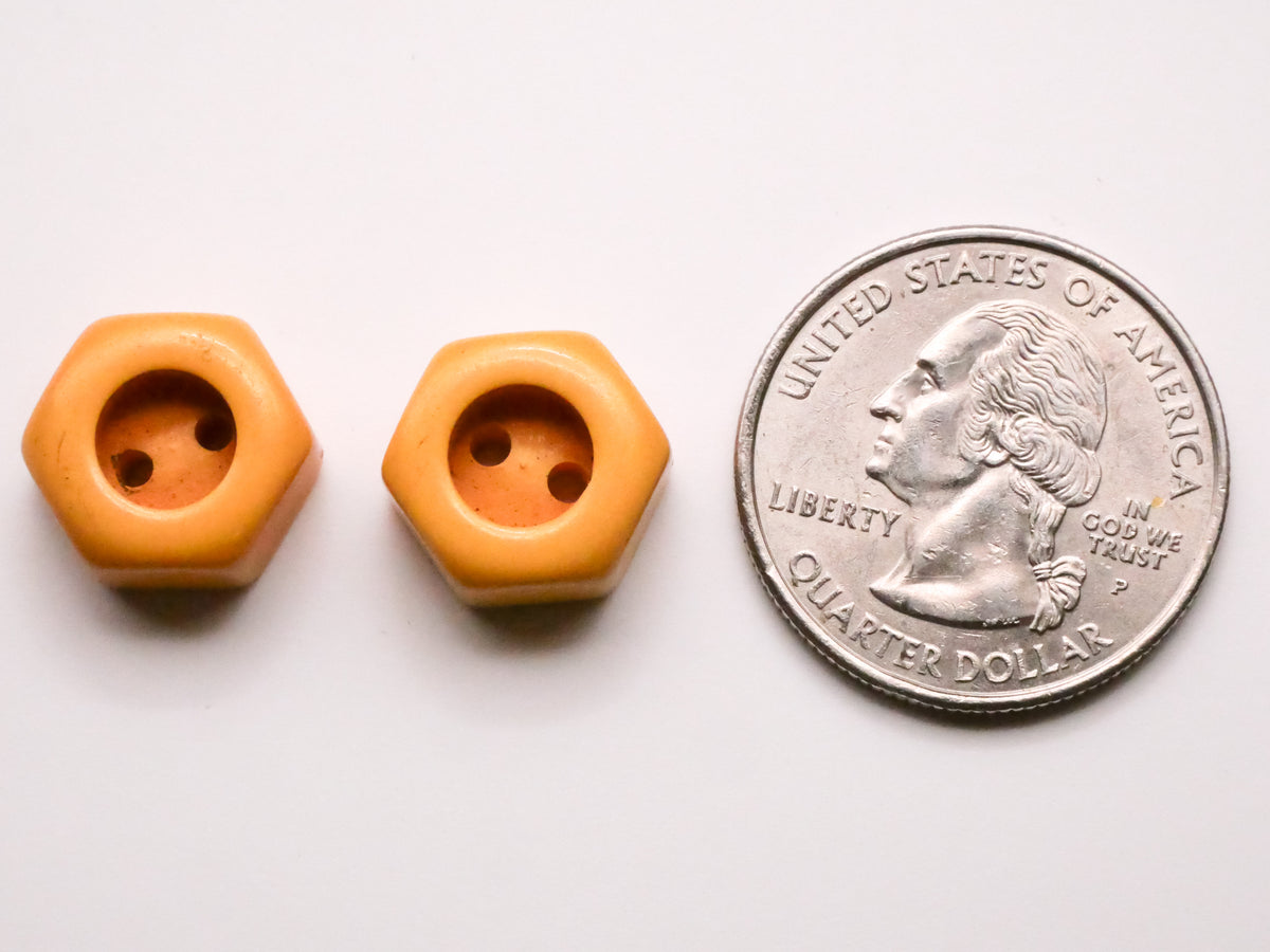Hexagon Butterscotch Bakelite Early Plastic Button Various 13x14mm