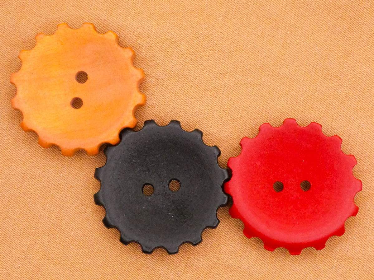 Gears Tan Black Red Wood Set of Three Buttons 27mm