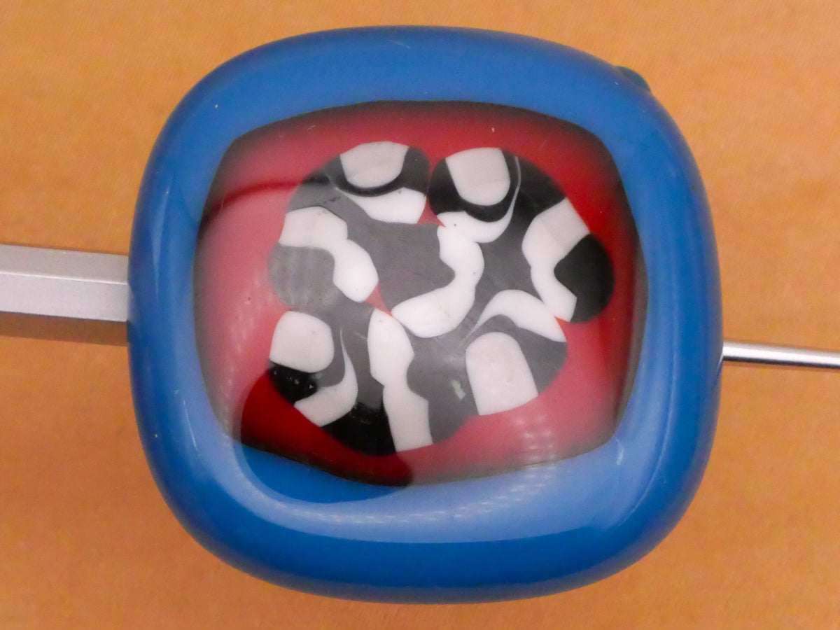 Squarish Black White Red Blue Vintage Glass Button 31mm