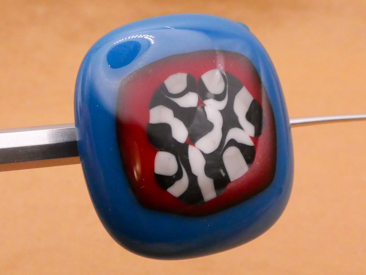 Squarish Black White Red Blue Vintage Glass Button 31mm