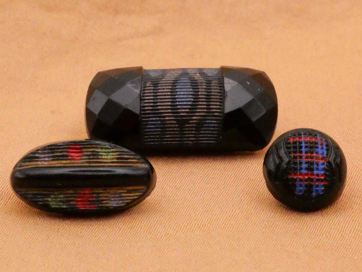 Painted Patterns Textured Black Glass Button Various 9-23mm