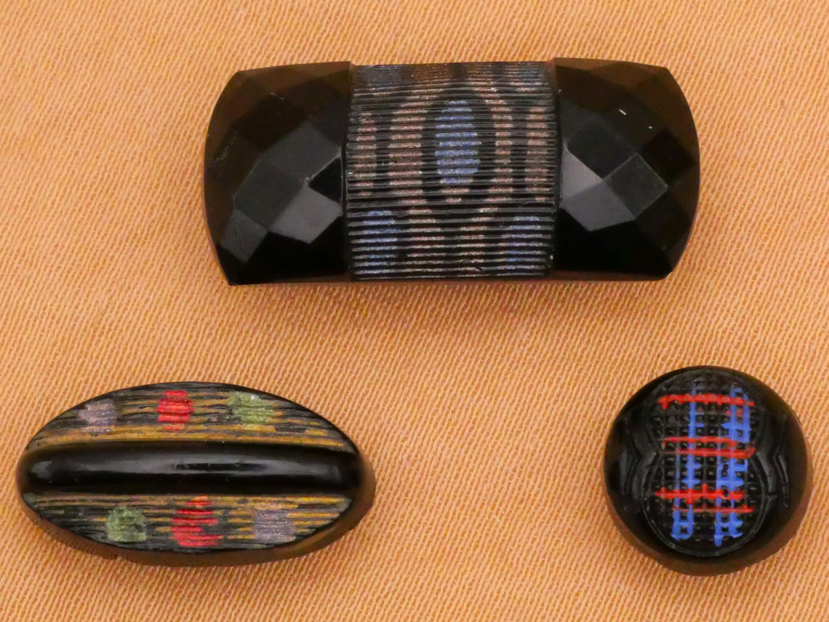 Painted Patterns Textured Black Glass Button Various 9-23mm