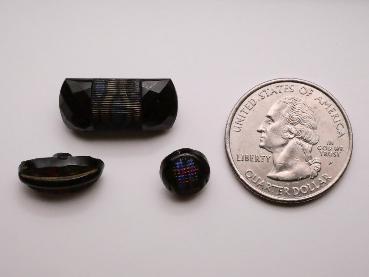 Painted Patterns Textured Black Glass Button Various 9-23mm