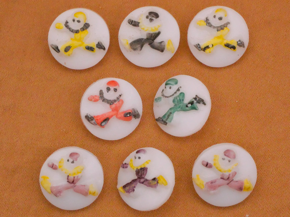 Clown Circus Hand-Painted White Glass Vintage Button Various 14mm