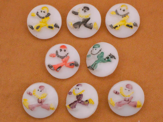 Clown Circus Hand-Painted White Glass Vintage Button Various 14mm