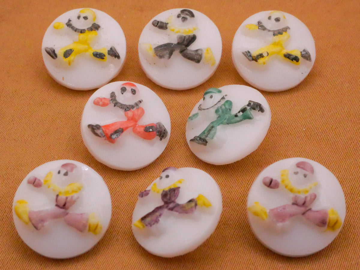 Clown Circus Hand-Painted White Glass Vintage Button Various 14mm