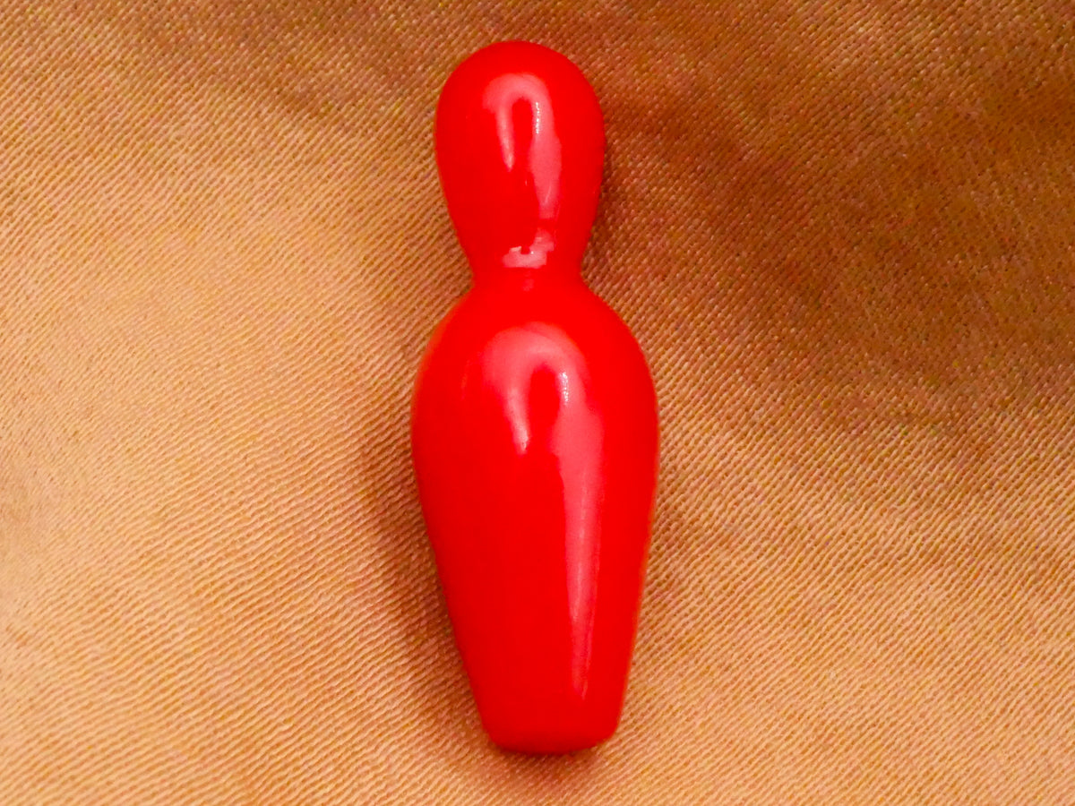 Bowling Pin Sport Red Early Plastic Button 9x26mm
