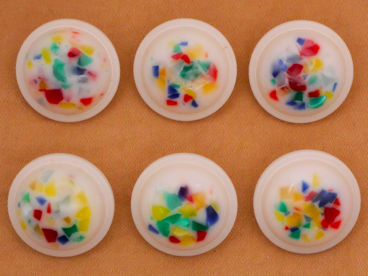 Confetti Terrazzo White Vintage Plastic Button Various 19mm