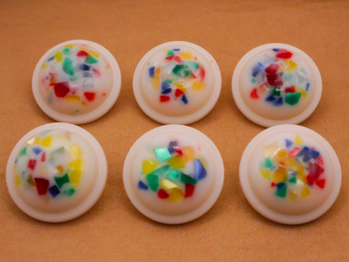 Confetti Terrazzo White Vintage Plastic Button Various 19mm