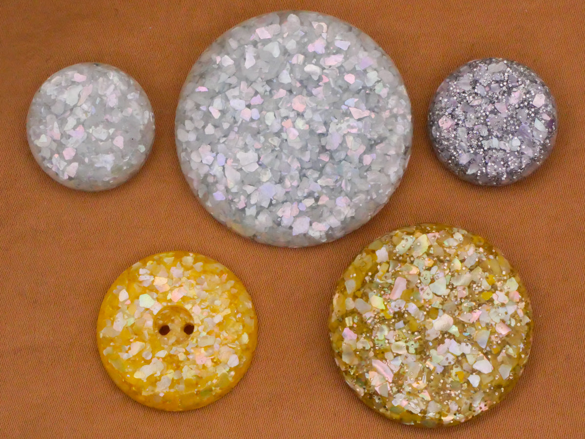 Glitter Embedded Resin Icy Blue or Yellow Early Plastic Button Various19-35mm